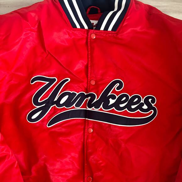 Vintage 90's Majestic Varsity Jacket MLB New York Yankees Satin Red Mens Sz 4XL - Picture 2 of 11